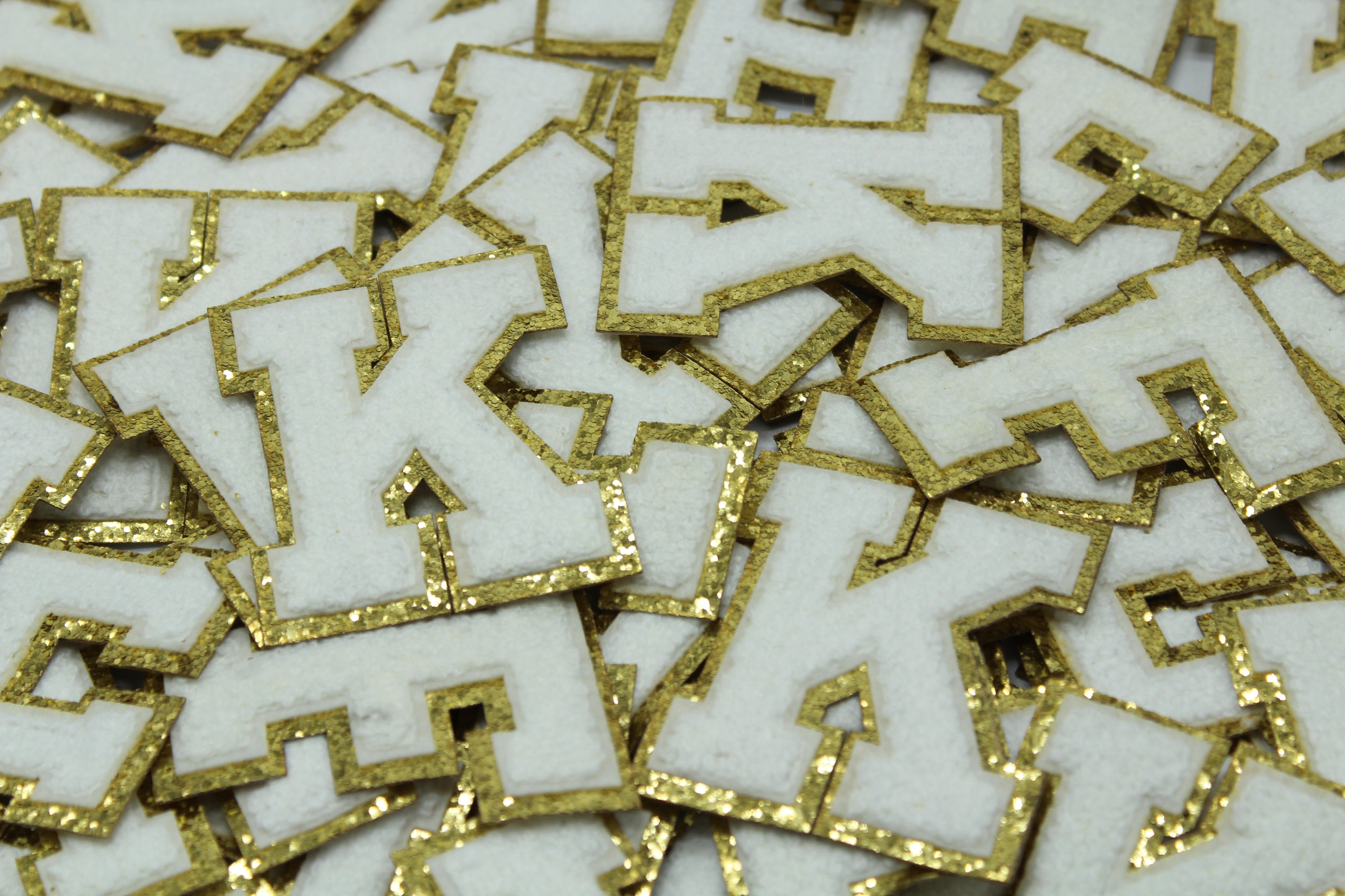 White and Gold Sequin 2.5" Chenille Letter Varsity