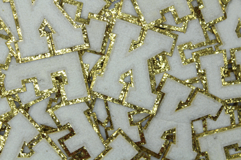 White and Gold Sequin 2.5" Chenille Letter Varsity