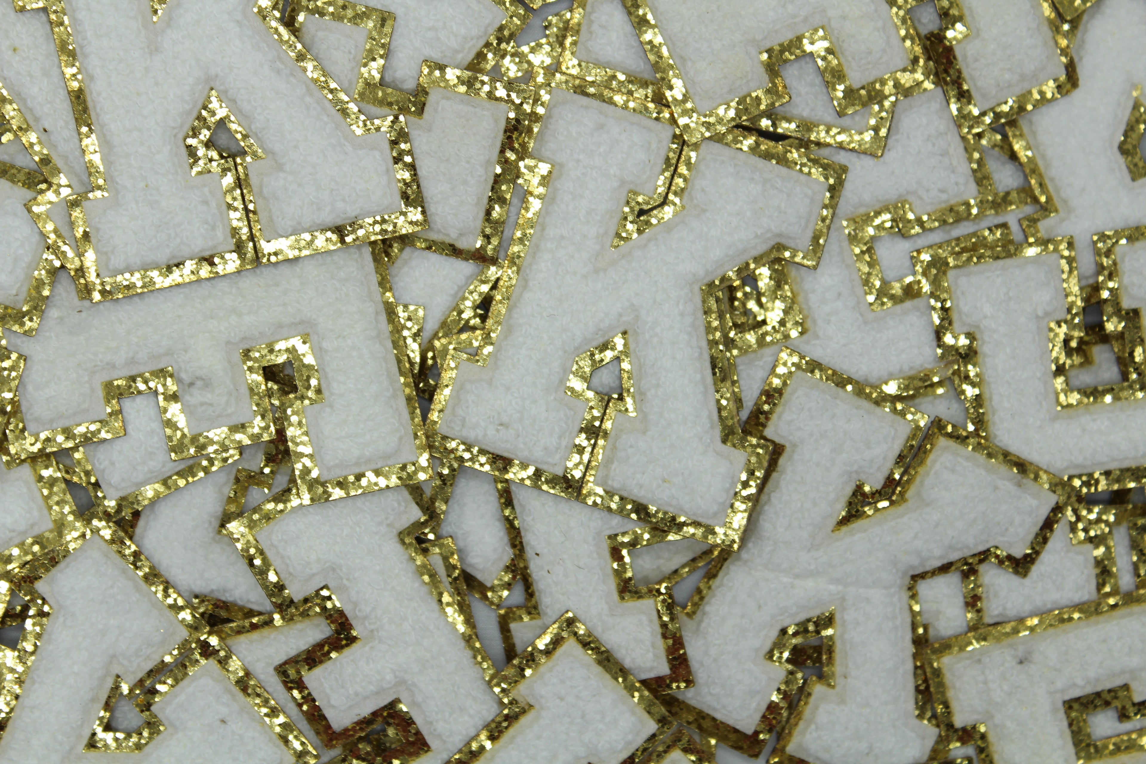 White and Gold Sequin 2.5" Chenille Letter Varsity