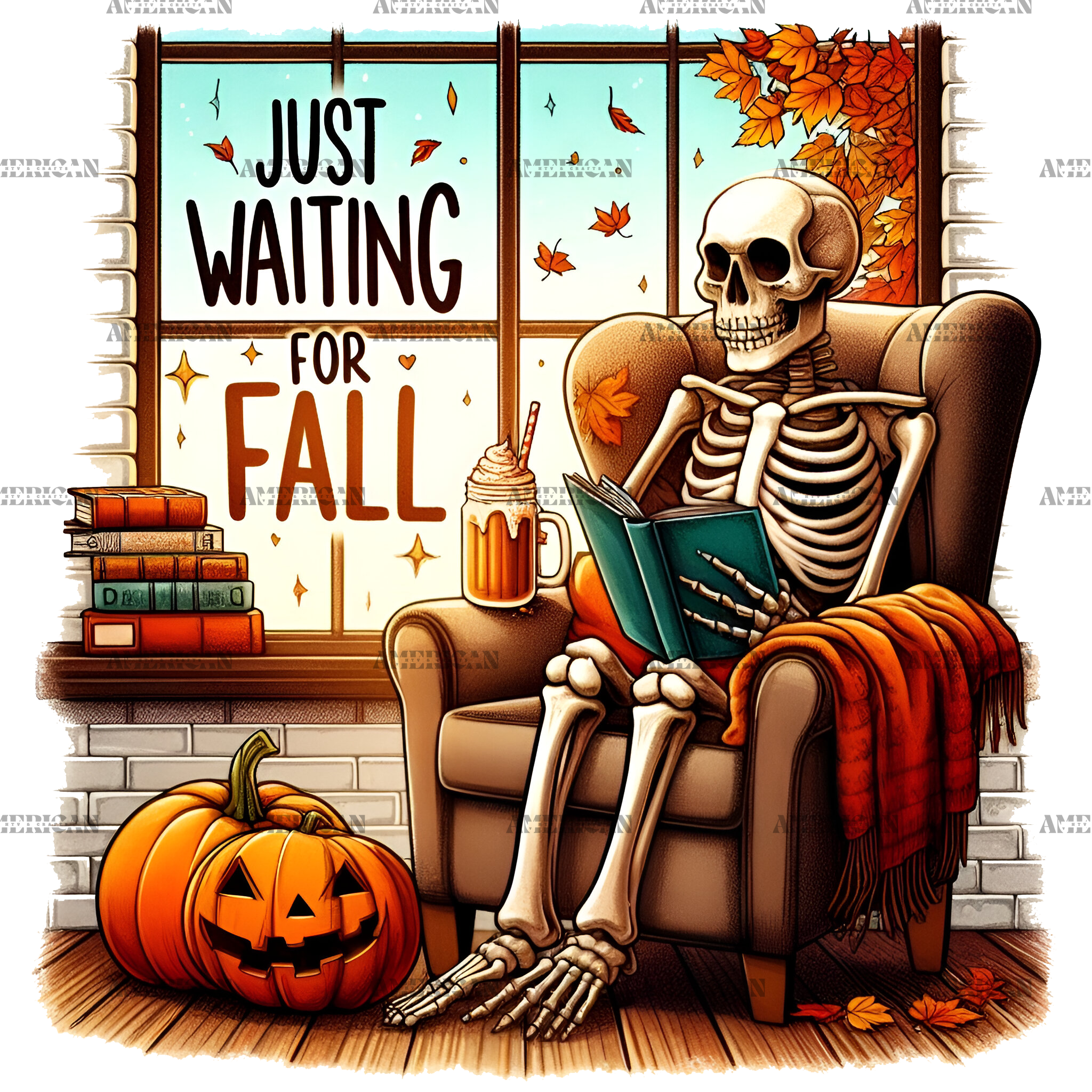 Just Waiting For Fall Skeleton-6 DTF Transfer