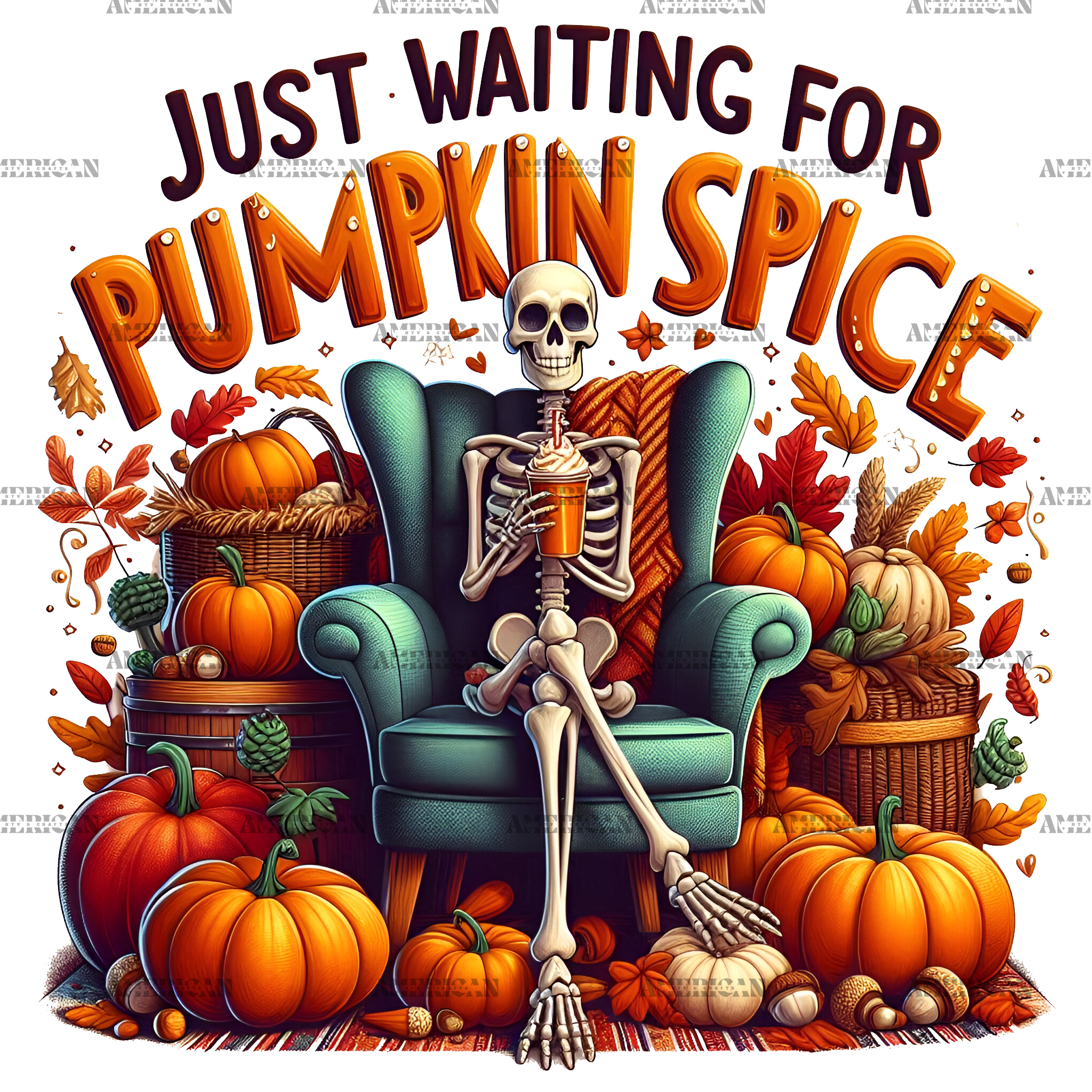 Just Waiting For Pumpkin Spice Skeleton-6 DTF Transfer