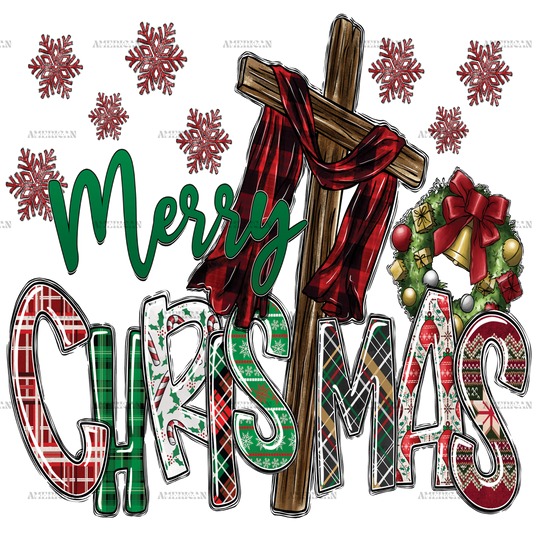 Merry Christmas Cross DTF Transfer