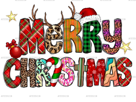 Merry Christmas Reindeer Horns DTF Transfer