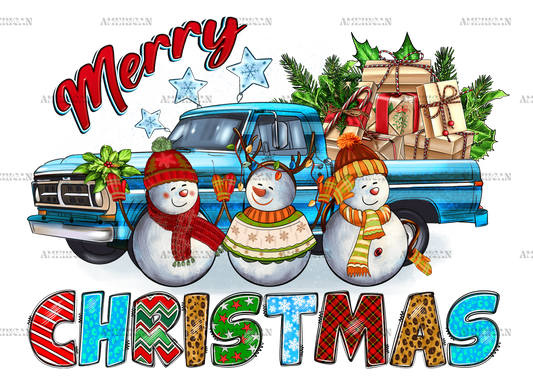 Merry Christmas With Snowmen Truck Gifts DTF Transfer