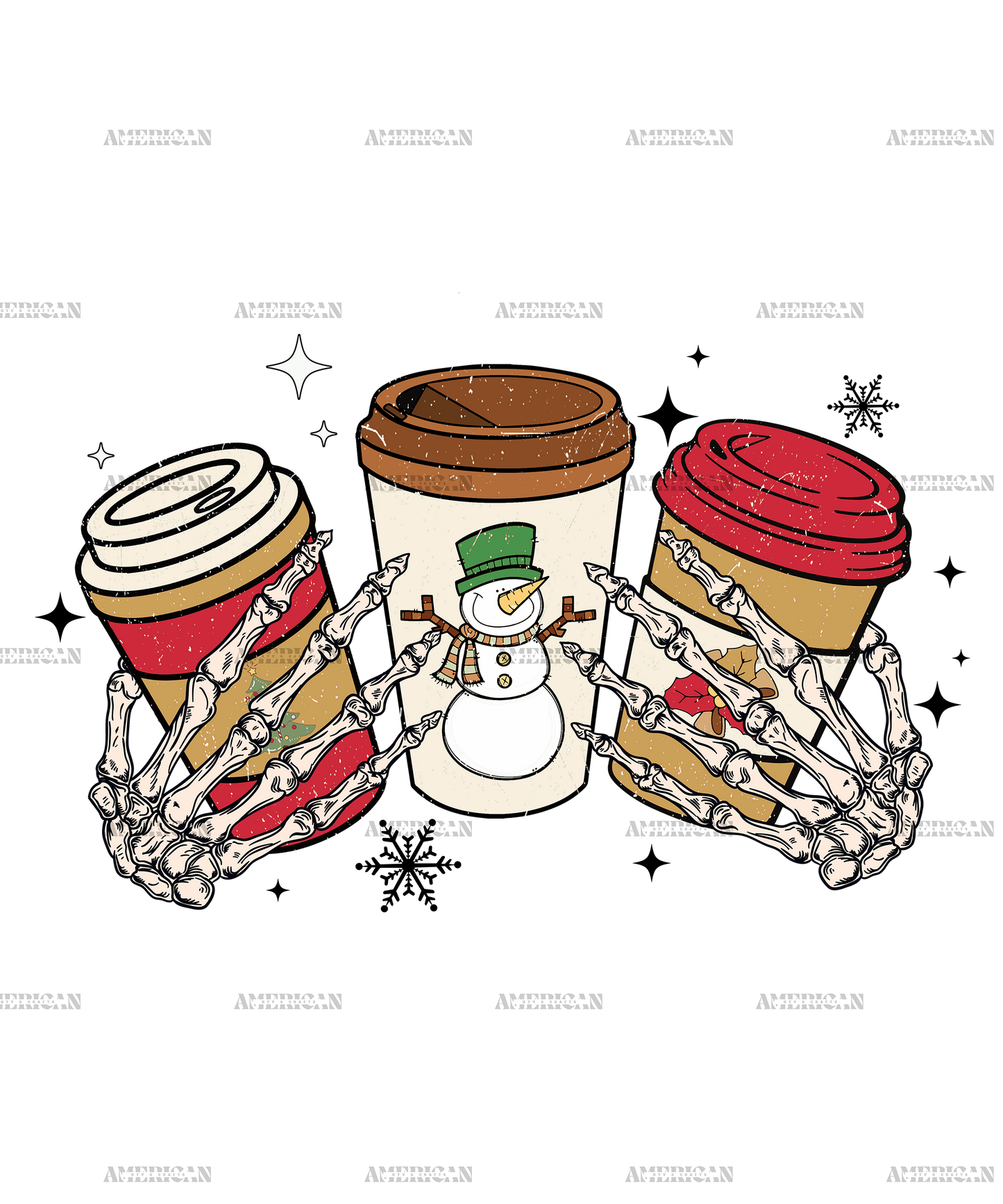 Snowman Skeleton Christmas Coffee DTF Transfer