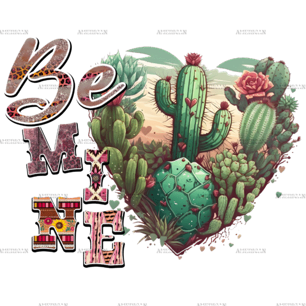 Be Mine Cactus Western Valentine DTF Transfer