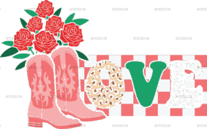 Boots And Roses Love Western Valentines DTF Transfer