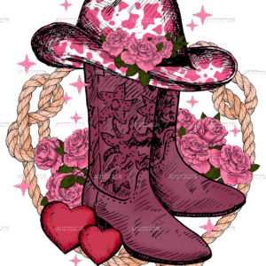 Boots Roses And Hearts Western Valentines DTF Transfer