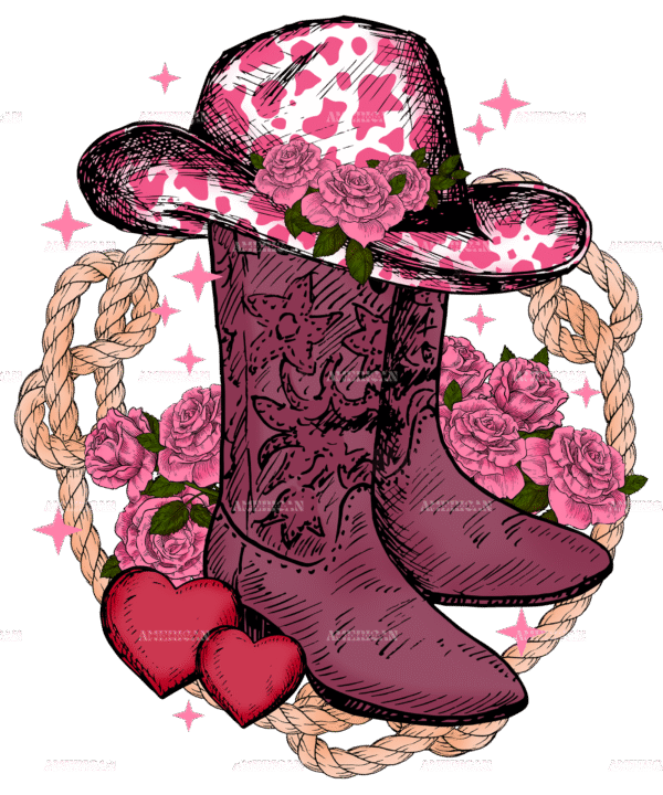 Boots Roses And Hearts Western Valentines DTF Transfer