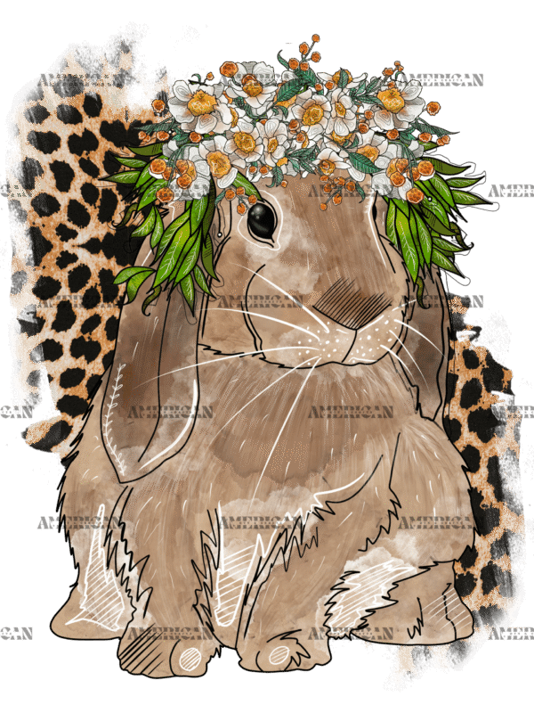 Bunny And Leopard Flowers DTF Transfer