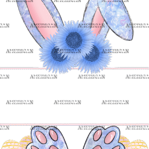 Easter Bunny Name Frame Blue Sunflower DTF Transfer