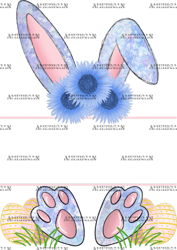 Easter Bunny Name Frame Blue Sunflower DTF Transfer