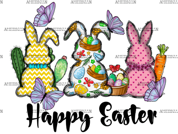 Happy Easter Back Bunnies DTF Transfer