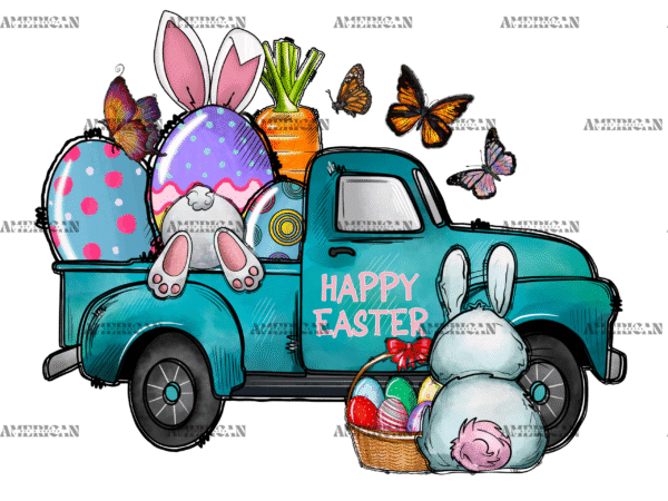 Happy Easter Blue Truck DTF Transfer