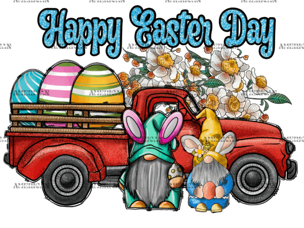 Happy Easter Day Red Truck DTF Transfer