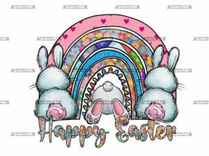 Happy Easter Rainbow Bunnies DTF Transfer