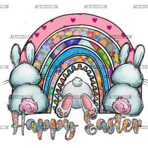 Happy Easter Rainbow Bunnies DTF Transfer