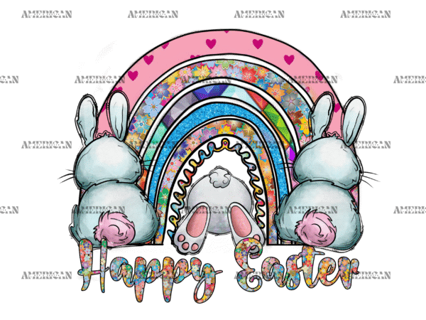 Happy Easter Rainbow Bunnies DTF Transfer