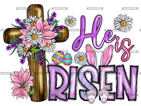 He Is Risen Cross Flower DTF Transfer