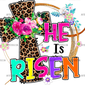 He Is Risen Cross Leopard DTF Transfer