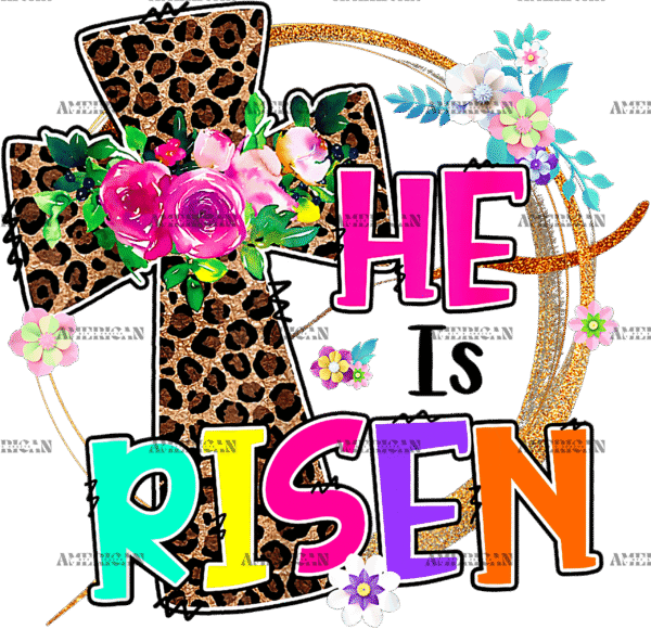 He Is Risen Cross Leopard DTF Transfer
