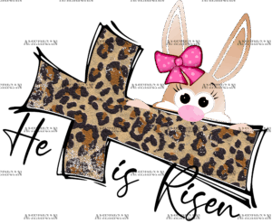 He Is Risen Cross Leopard Bunny DTF Transfer