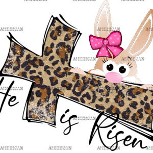 He Is Risen Cross Leopard Bunny DTF Transfer