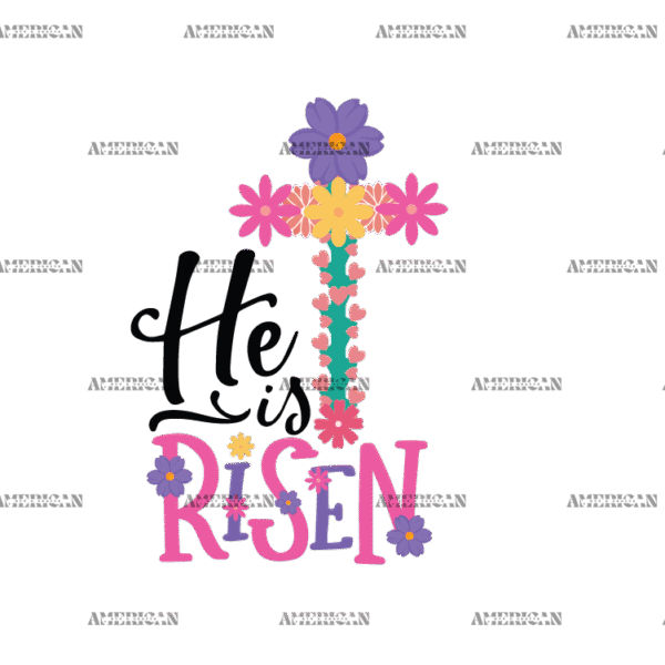 He Is Risen Flower Cross DTF Transfer