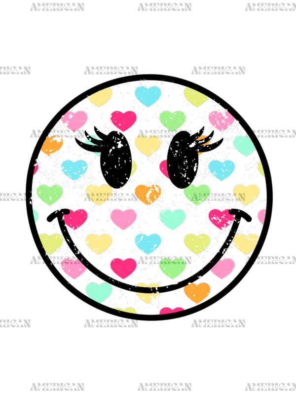 Hearts Smiley With Lashes-1 DTF Transfer
