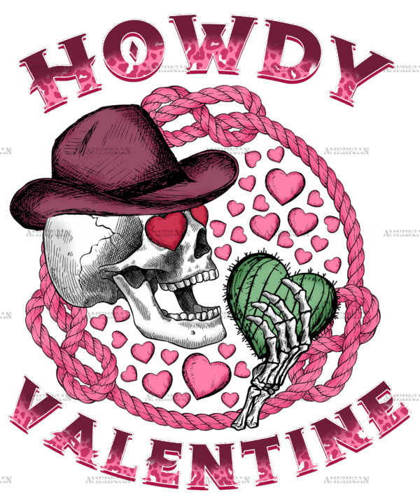 Howdy Valentine Cactus Skull DTF Transfer