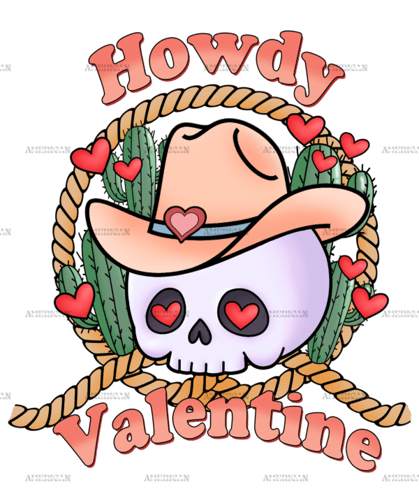 Howdy Valentine Skull DTF Transfer