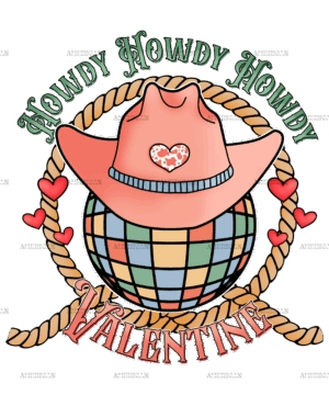 Howdy Valentine Western Hat Disco DTF Transfer