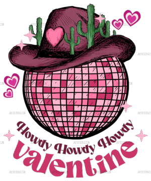 Howdy Valentine Western Hat Disco Cactus DTF Transfer
