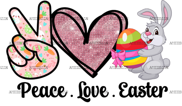 Peace Love Easter Pink Heart DTF Transfer