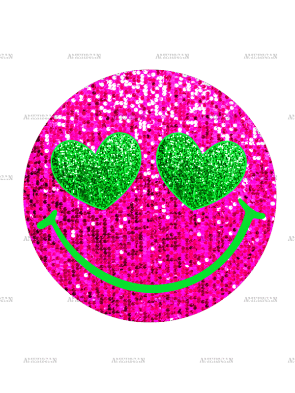 Pink Sequins Smiley DTF Transfer