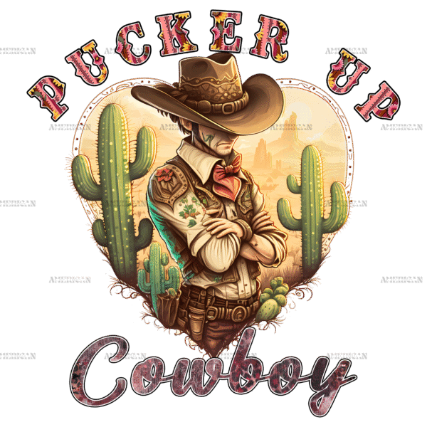 Pucker Up Cowboy Western Valentine DTF Transfer