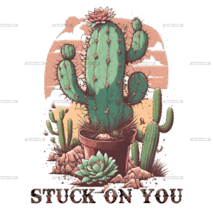 Stuck On You Cactus Western Valentine DTF Transfer