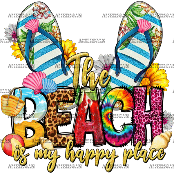 The Beach Is My Happy Place Flip Flop DTF Transfer