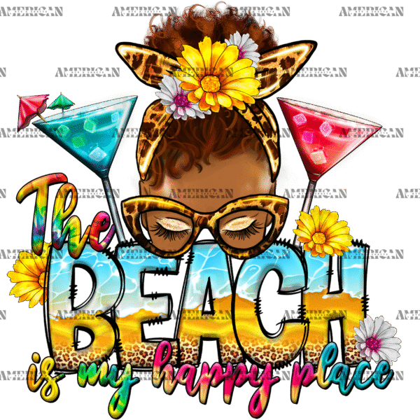 The Beach Is My Happy Place Messy Bun DTF Transfer