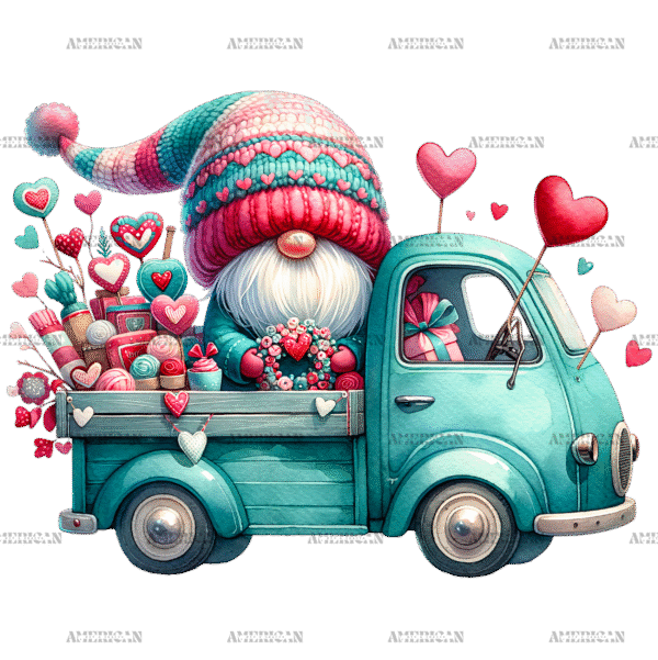 Valentine Gnomie Truck-4 DTF Transfer