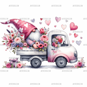 Valentine Gnomie Truck-8 DTF Transfer