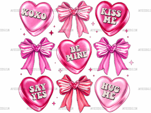 Valentine Heart Bows-3 DTF Transfer