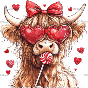 Valentine Highland Cow-1 DTF Transfer