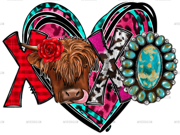 Xoxo Highland Cow DTF Transfer