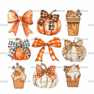Autumn Pumpkins Bows-10 DTF Transfer