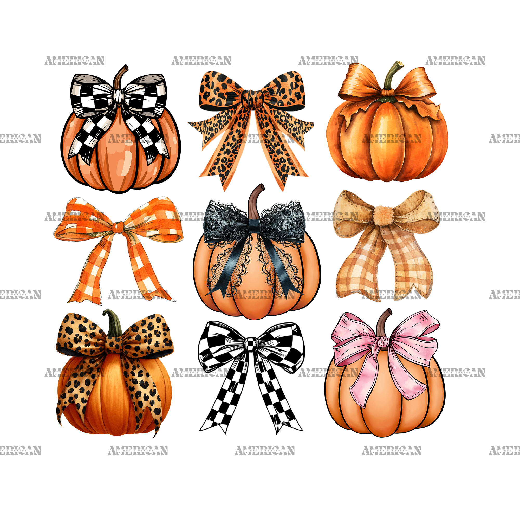 Autumn Pumpkins Bows-3 DTF Transfer