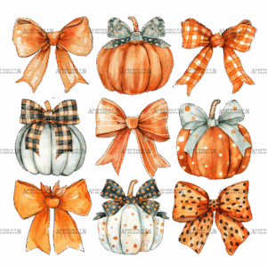 Autumn Pumpkins Bows-5 DTF Transfer