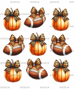 Autumn Pumpkins Football Bows-1 DTF Transfer