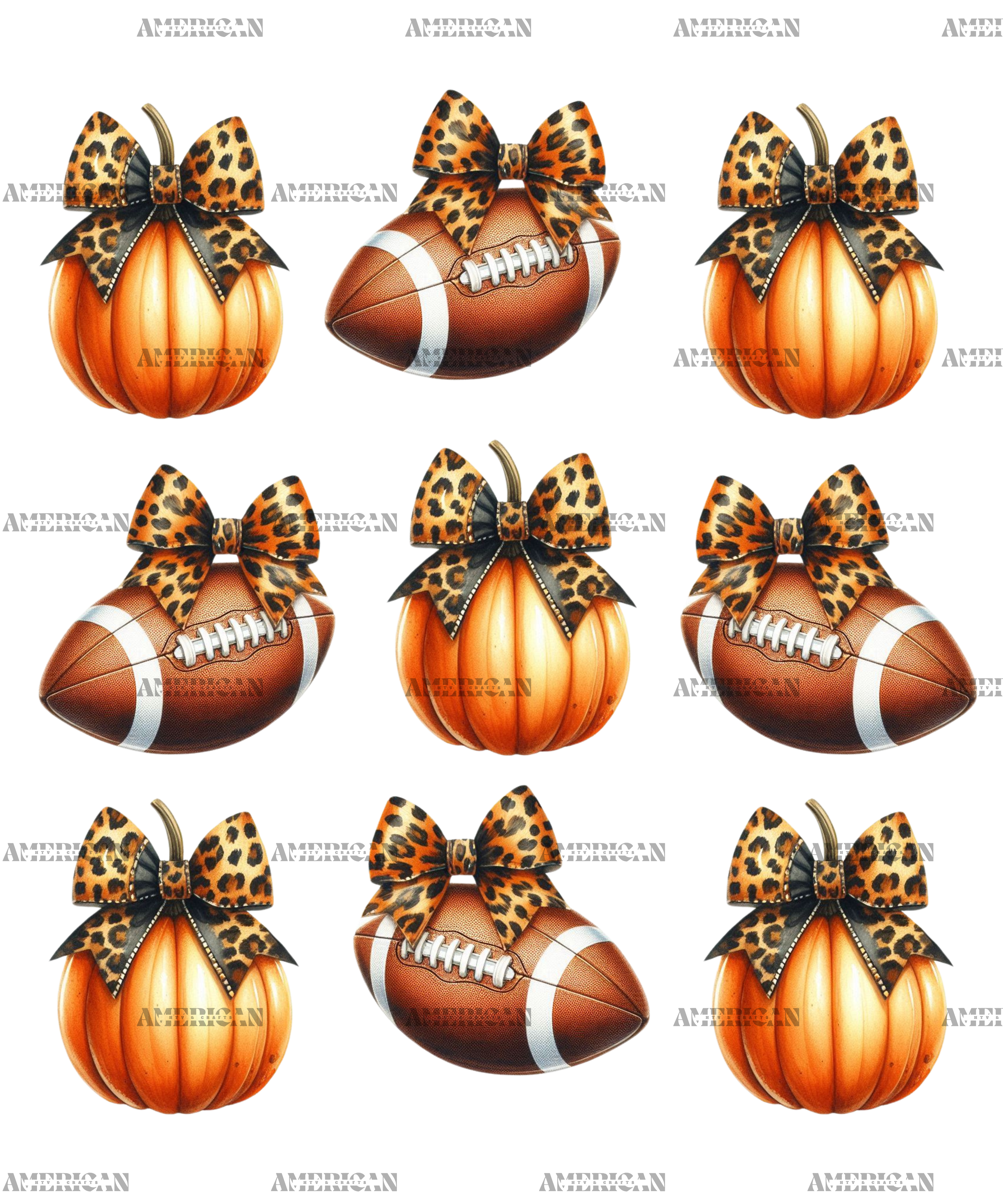 Autumn Pumpkins Football Bows-1 DTF Transfer