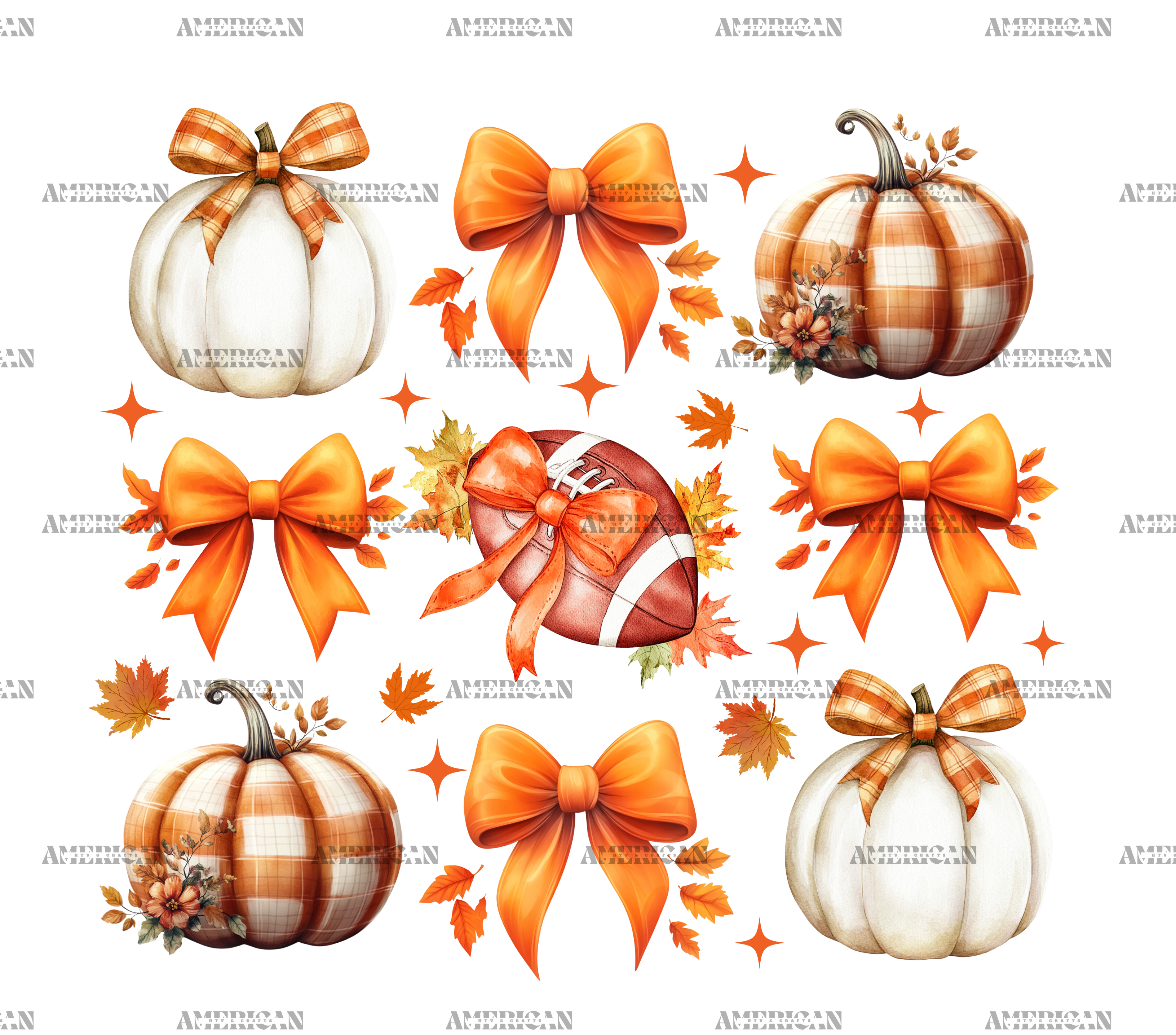 Autumn Pumpkins Football Bows-2 DTF Transfer